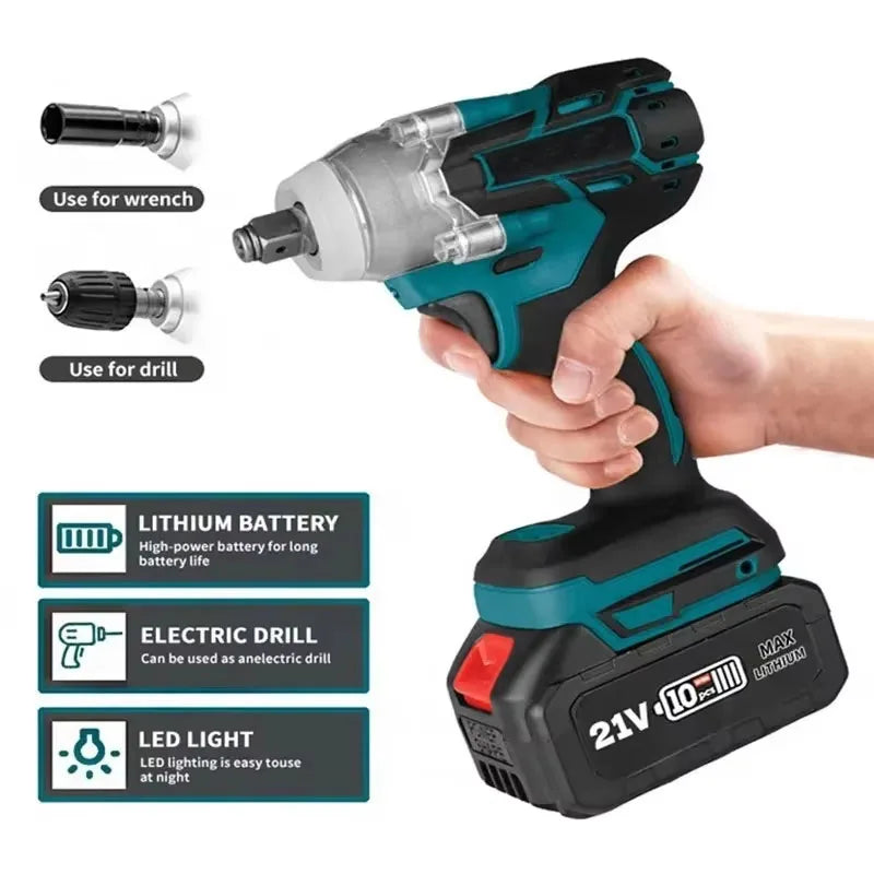 Wrench 1/2Inch Power Tools 2 In 1 Brushless Cordless Wrench LED Light Adapt To Makita Battery 21V Brushless Electric Impact