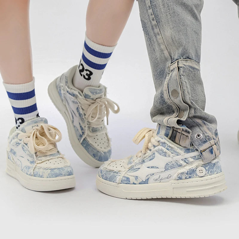 Women Sneakers Man Retro Star Y2K White Leatther Punk Rap Street Shoes for Male Fashion Skate Shoes Couple Casual Shoes Tennis