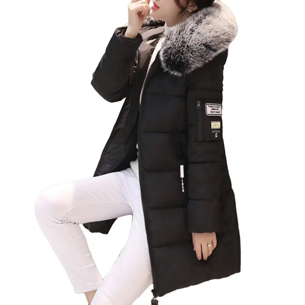2026 New Winter Coat Women's Jacket Fur Neckline Long Basic Coats Thick Jackets Cotton Padded Outerwear Parkas Female Clothes