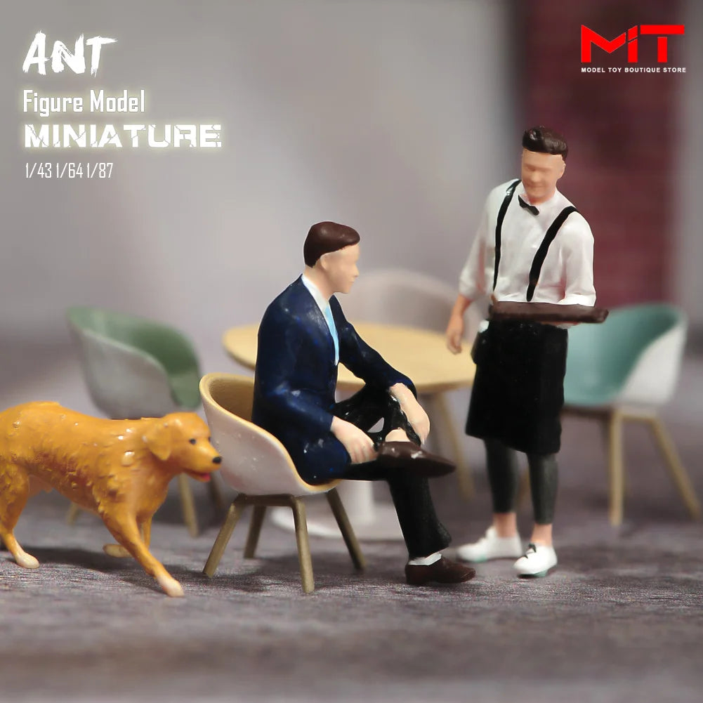 Miniature Figurines 1/87 1/64 1/43 1/24 Restaurant Waiter Diners Smoking Man Model Scene Figure DIY Creative Photography Props
