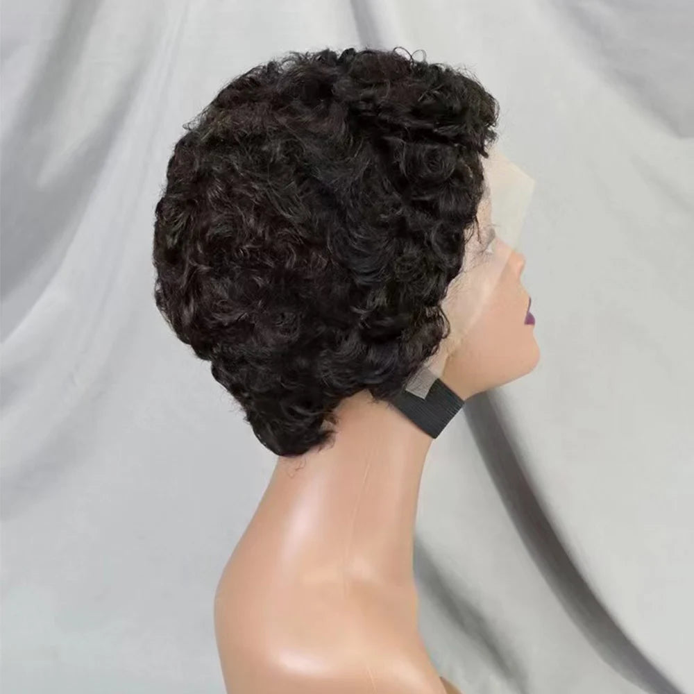 13x4 Lace Frontal Short Pixie Cut Curly Wave  Human Hair Wigs 180% Density 13x4 Lace Front Human Hair Wig for Black Women
