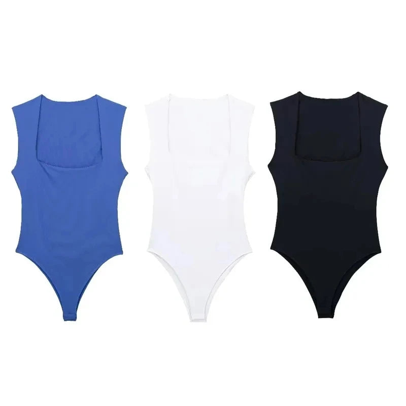 MUJER Woman Black Body Sleeveless Bodysuit Women Square Neck Sexy Lingerie For Women Body Wide Straps Bodycon Summer 2026 Tops