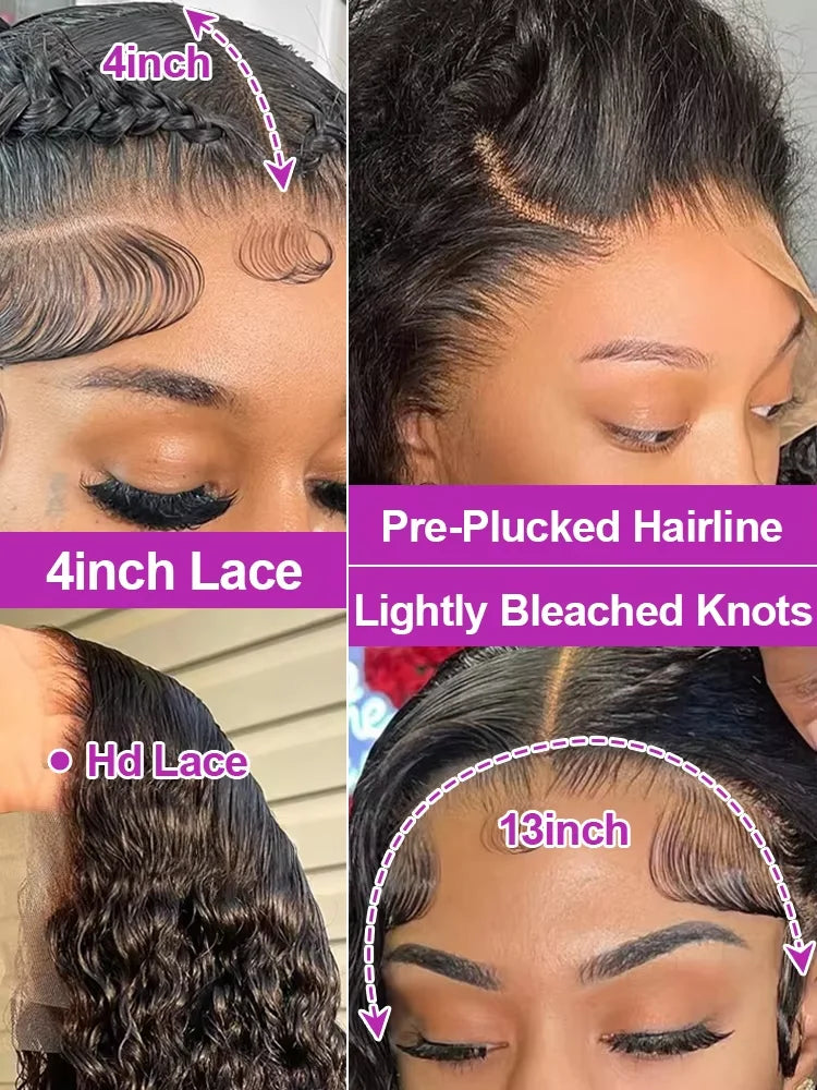 230% Curly Deep Water Wave 13x4 HD Lace Front Wigs PrePlucked Brazilian 100% Human Hair 13x6 Lace Frontal Closure Wig 32 34 Inch