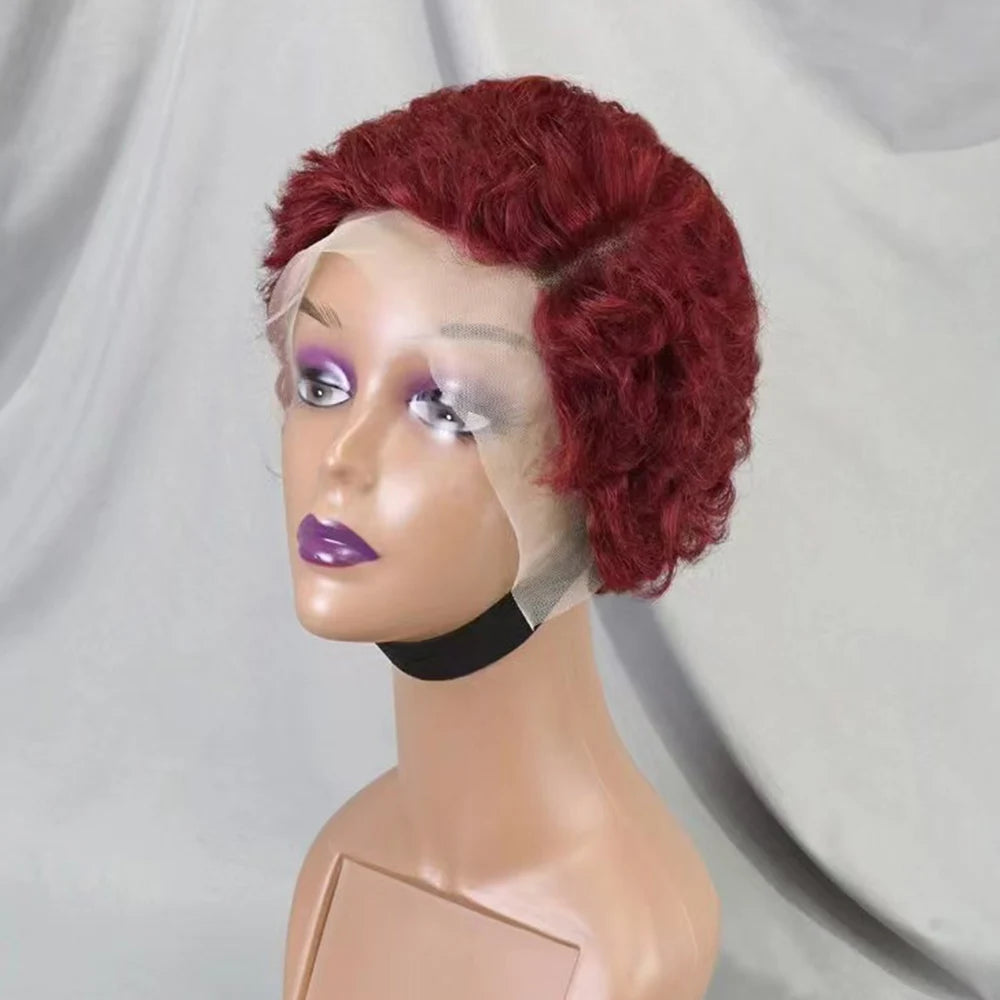 13x4 Lace Frontal Short Pixie Cut Curly Wave  Human Hair Wigs 180% Density 13x4 Lace Front Human Hair Wig for Black Women