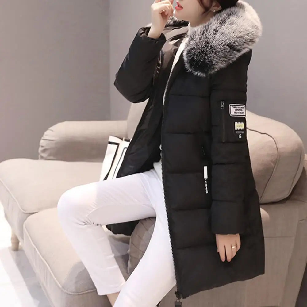 2026 New Winter Coat Women's Jacket Fur Neckline Long Basic Coats Thick Jackets Cotton Padded Outerwear Parkas Female Clothes