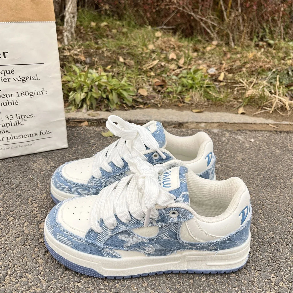 2026 Spring New Thick-Soled All-Match Casual Sneakers Female Couple National Trend Niche Denim Blue Couple Bread Shoes Male