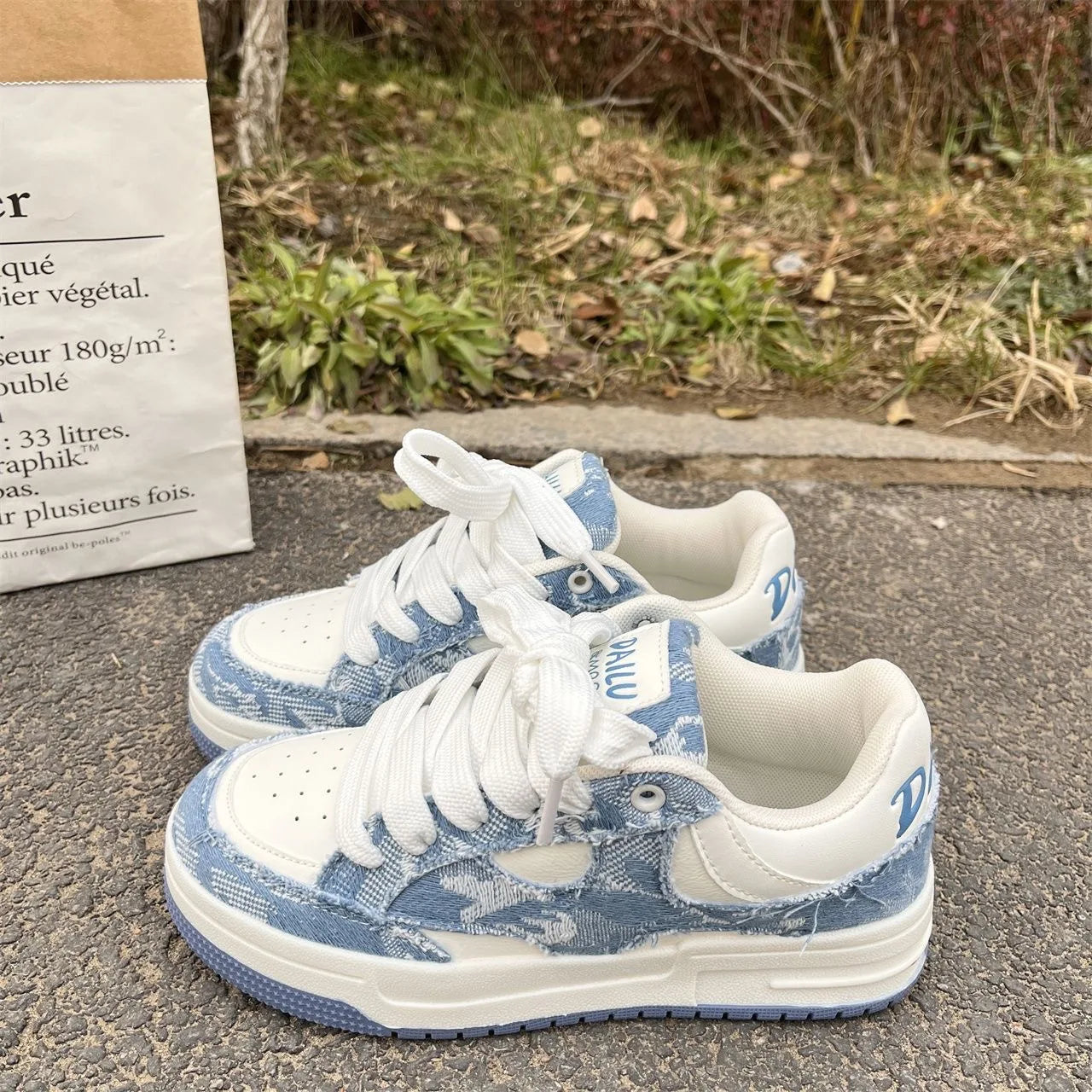 2026 Spring New Thick-Soled All-Match Casual Sneakers Female Couple National Trend Niche Denim Blue Couple Bread Shoes Male