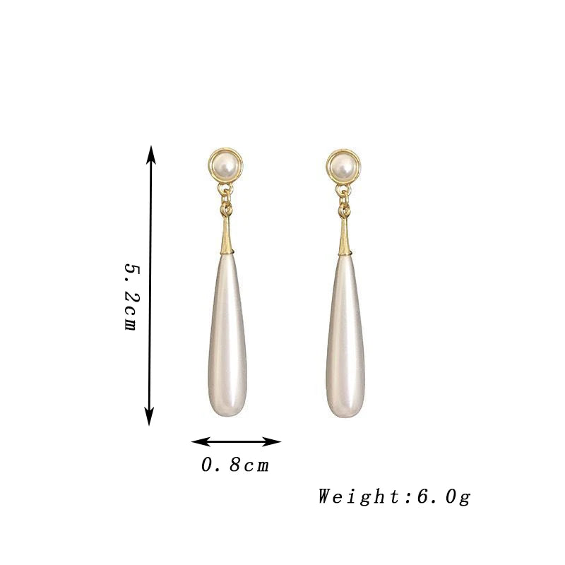 New Long Water Droplet Dangle Earrings for Women Wedding Party Elegant Imitation Pearl Drop Earrings Trendy Retro Jewelry Gift