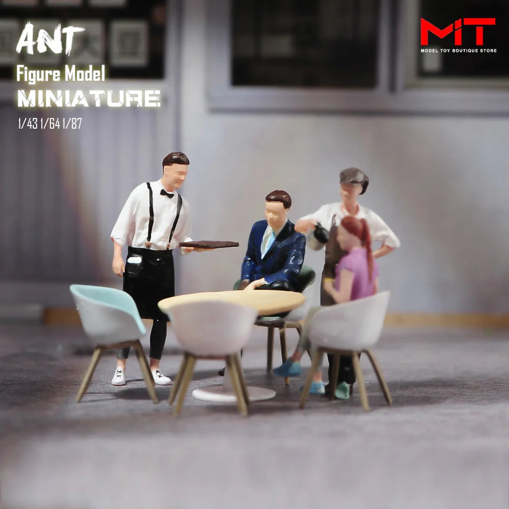Miniature Figurines 1/87 1/64 1/43 1/24 Restaurant Waiter Diners Smoking Man Model Scene Figure DIY Creative Photography Props