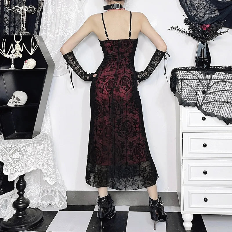 Gothic Sexy Long Fishtail Dress for Women Robe New Spaghetti Strap Sleeveless Backless Ruched  Vintage  Maxi Dress Vestidos