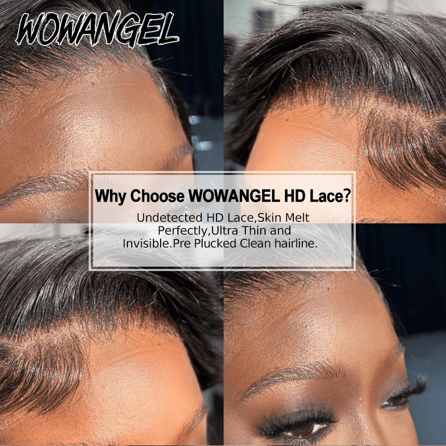 Wow Angel Jet Black 13x6/13x4 HD Lace Front Wigs Yaki Straight Human Hair 5x5 HD Lace Closure Wig Pre Plucked Kinky for Woman