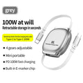 PD100W Fast Charging Retractable Cable For iPhone 16 15pro Xiaomi 15 14 Type C USBC Fast Charging Car Kit Portable Charge Cable