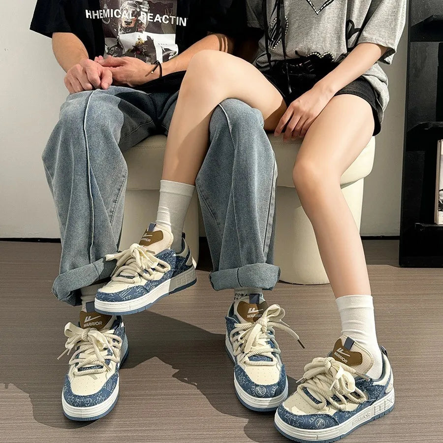 Unisex Thick Bottom Casual Sports Shoes Spring New Style Couple Matching Low Top Cross Buckle Velcro Sneakers for Men And Women