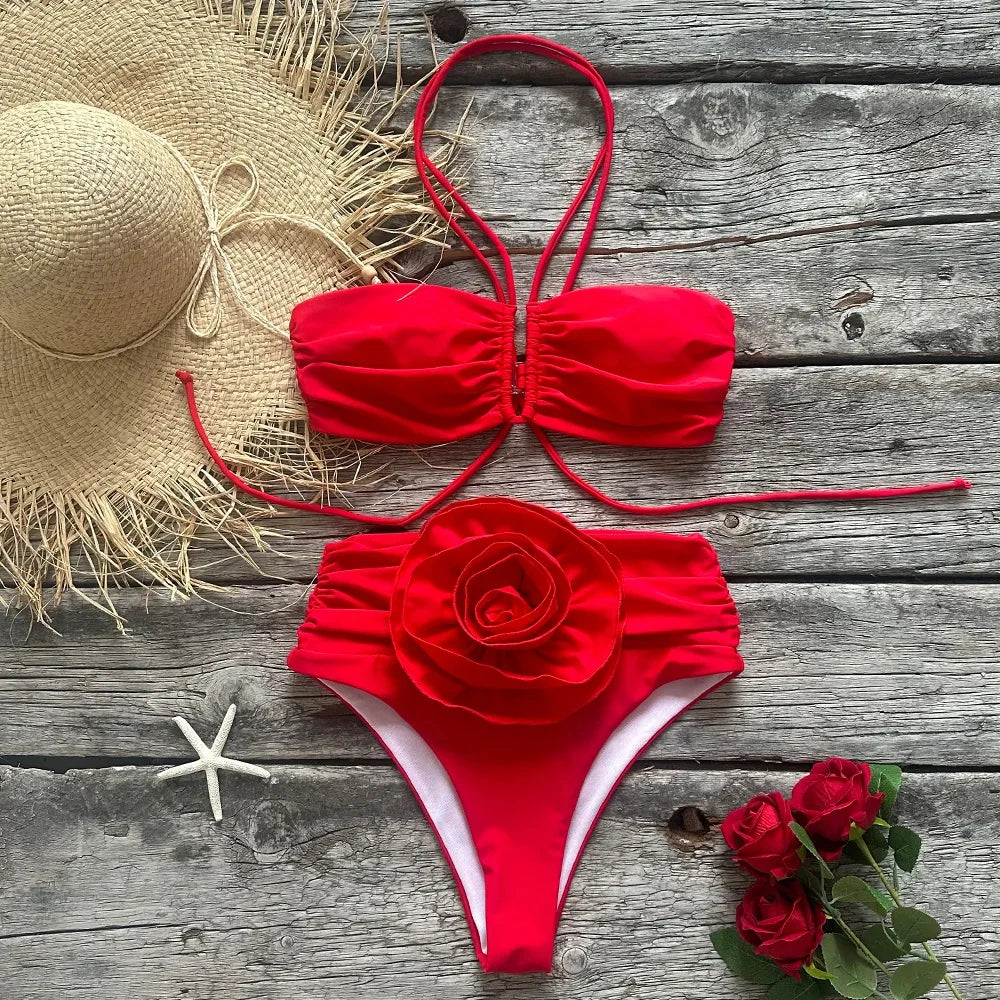 Two-Pieces Women Floral Lace Up 2026 Push-Up Padded Bra White Bikini Set Swimsuit Swimwear Bathing Suit Beachwear Biquini