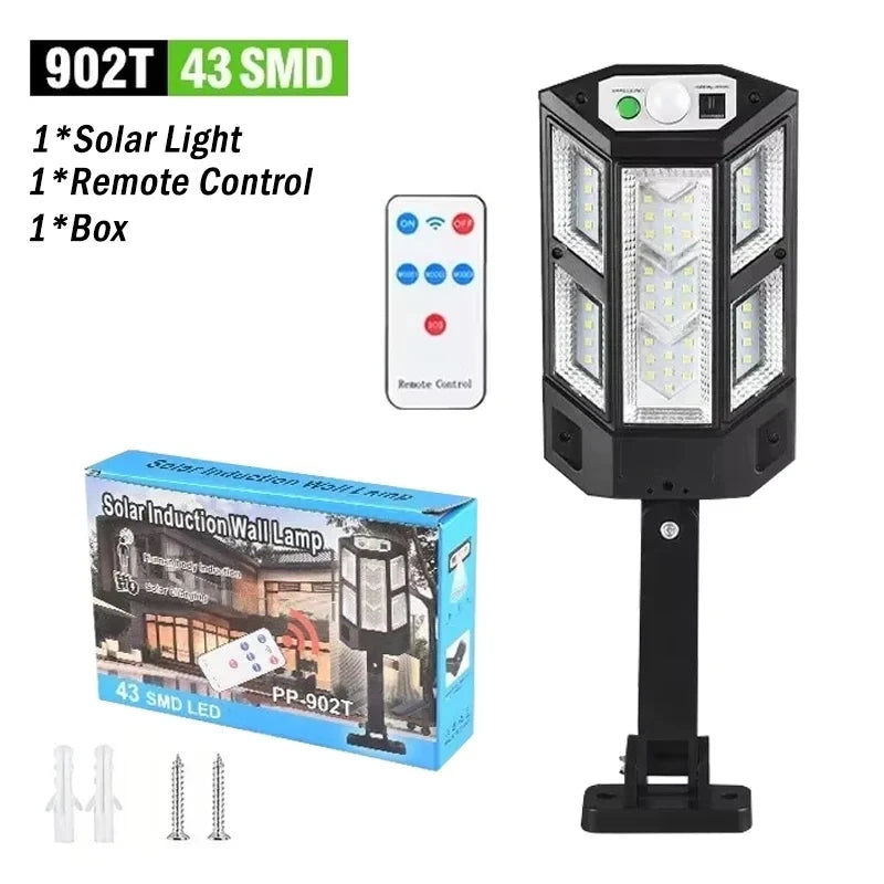 1/2/4/6/10PCS 100 LED Solar Wall Lamp 4 Sides Luminous With Motion Sensor Outdoor Garden Courtyard Waterproof Wall Light