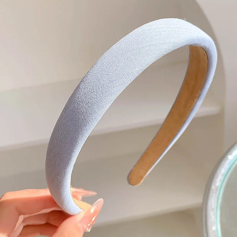 New Korean Style Sponge Headband for Women Elegant Gold Label Blue Wide Brimmed Hair Band Fashion Girl Face Wash Hair Hoop