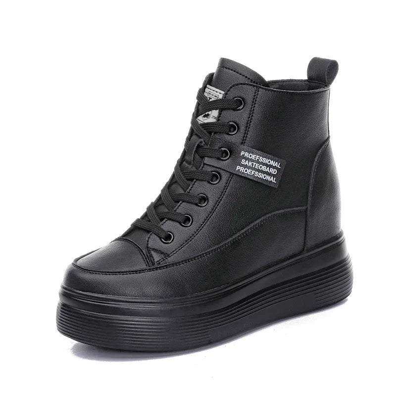 Fujin 8cm Platform Wedge Sneakers Women Shoes Genuine Leather Lace Up Spring Autumn Winter Shoes Winter Shoes Soft Leather Punk