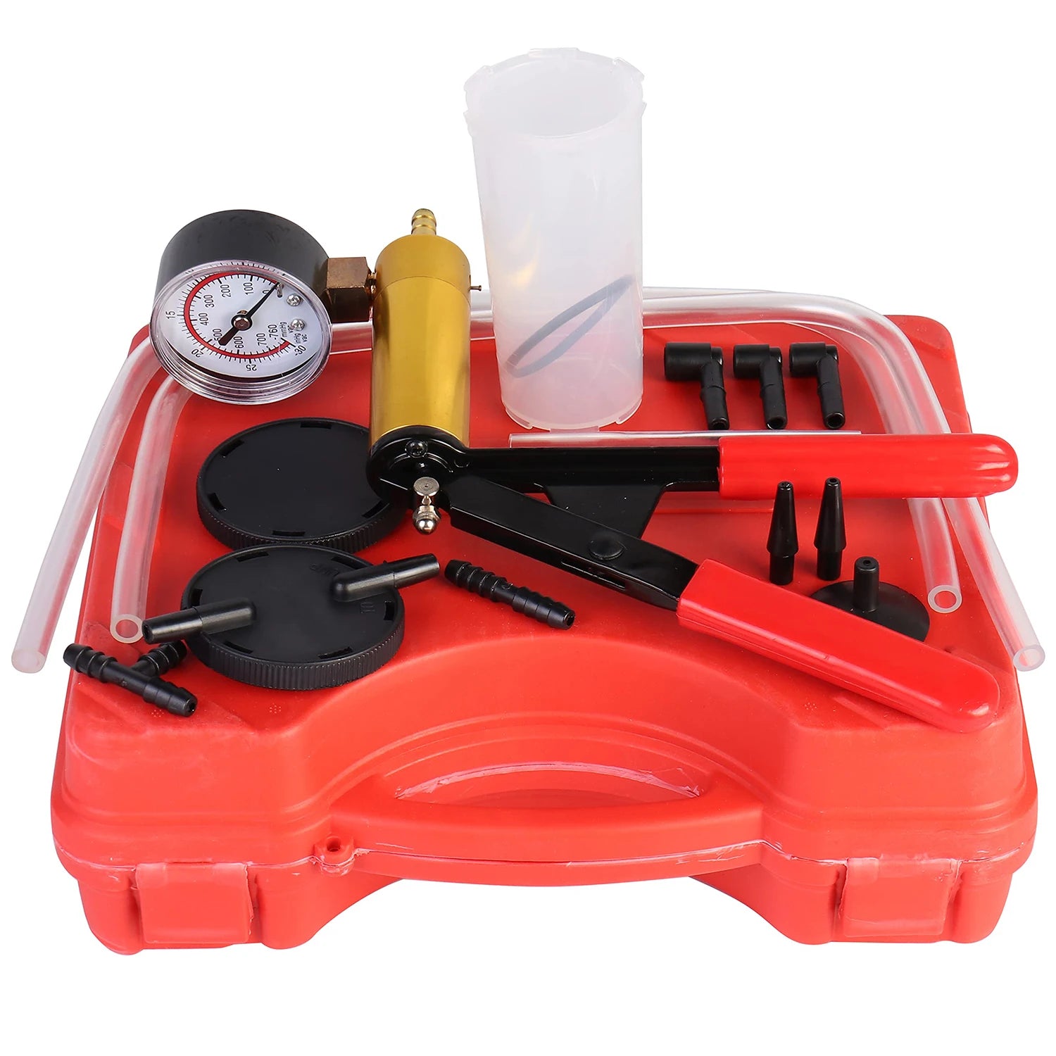 2 in 1 Brake Bleeder Kit Hand held Vacuum Pump Test Set for Automotive with Protected Case,One-Man Brake Clutch Bleeding System