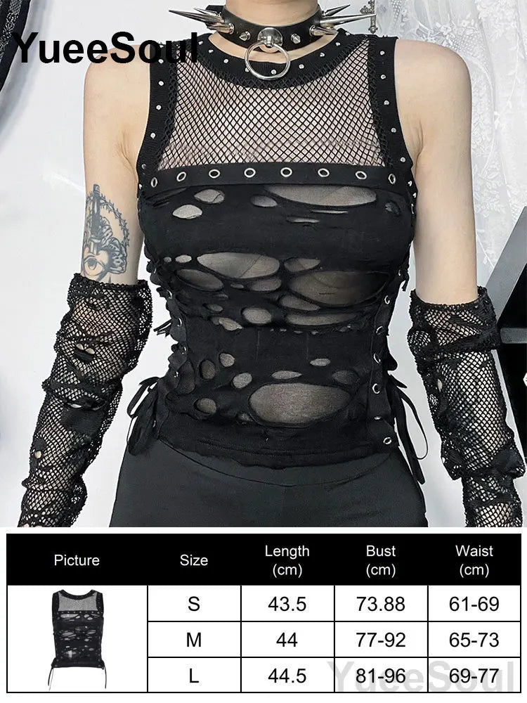 Gothic Crop Tops Black Spaghetti Strap Mesh Slim Corset Tops 2026 New Goth Punk Grunge Fairy Core Sexy Y2K Halloween Clothing