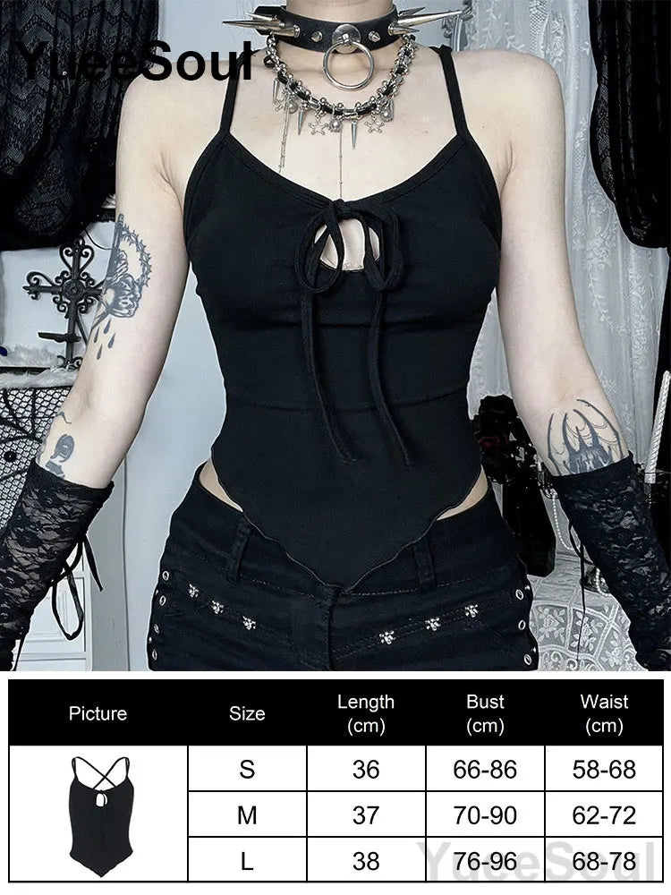 Gothic Crop Tops Black Spaghetti Strap Mesh Slim Corset Tops 2026 New Goth Punk Grunge Fairy Core Sexy Y2K Halloween Clothing