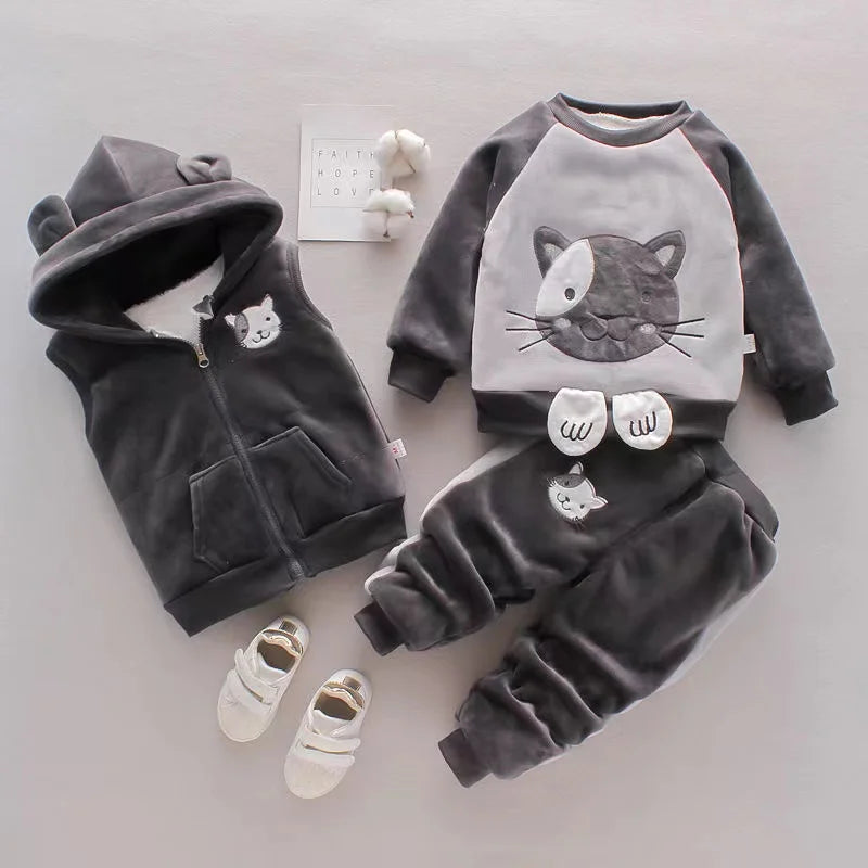 3Pcs Newborn Clothes Baby Girl Clothes Sets Infant Outfit Autumn Winter Vest+Sweater+ Pants Toddler Clothing Set Warm Suits 0-4Y