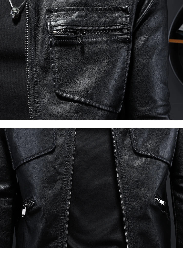 2024 Autumn and Winter New Men's Fashion Handsome Trend Business Leisure Lapel Motorcycle Leather Coat Slim Stylish Man  M-4XL