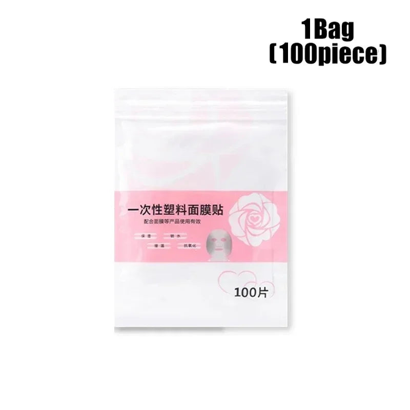 500-100PCS Disposable Plastic Film Full Face Cleaner Mask Neck Stickers Paper Transparent Masks Wrap Facial Beauty Makeup Tools