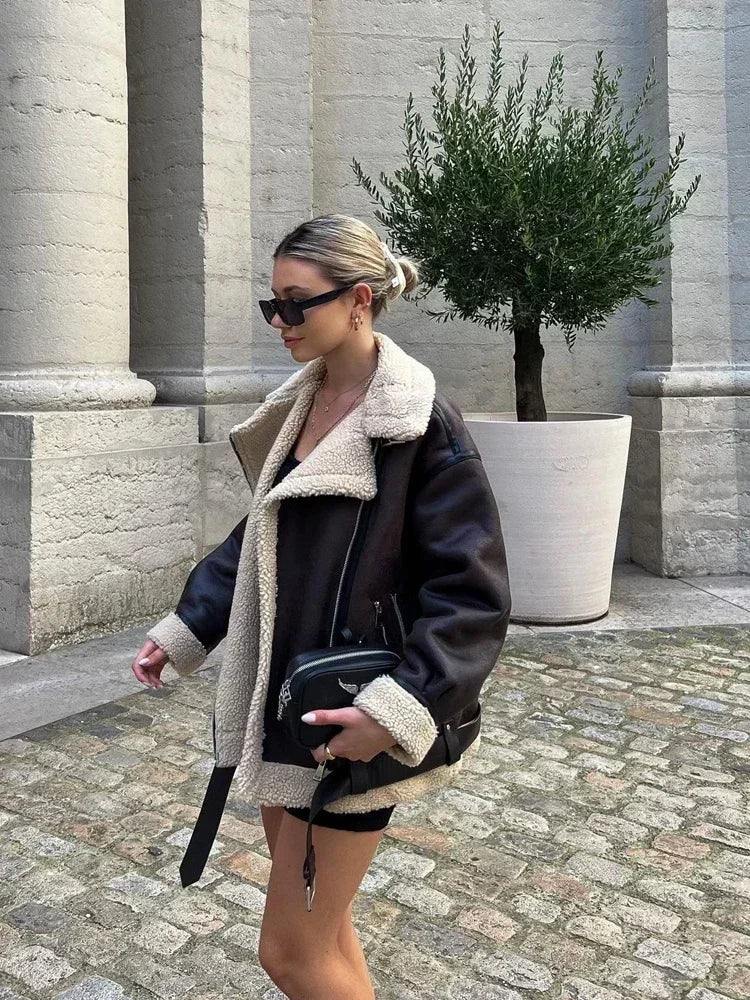 Suninheart Winter New Coats and Jackets Warm Faux Leather Jacket Thick Oversize Outerwear Long Sleeve Luxury Women's Jacket 2026
