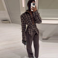 Chic Sexy Plaid Long Sleeved Shirt Designers Flattering Stylish Casual Female Autumn Tops Trendy Fashionable Women's Streetwear