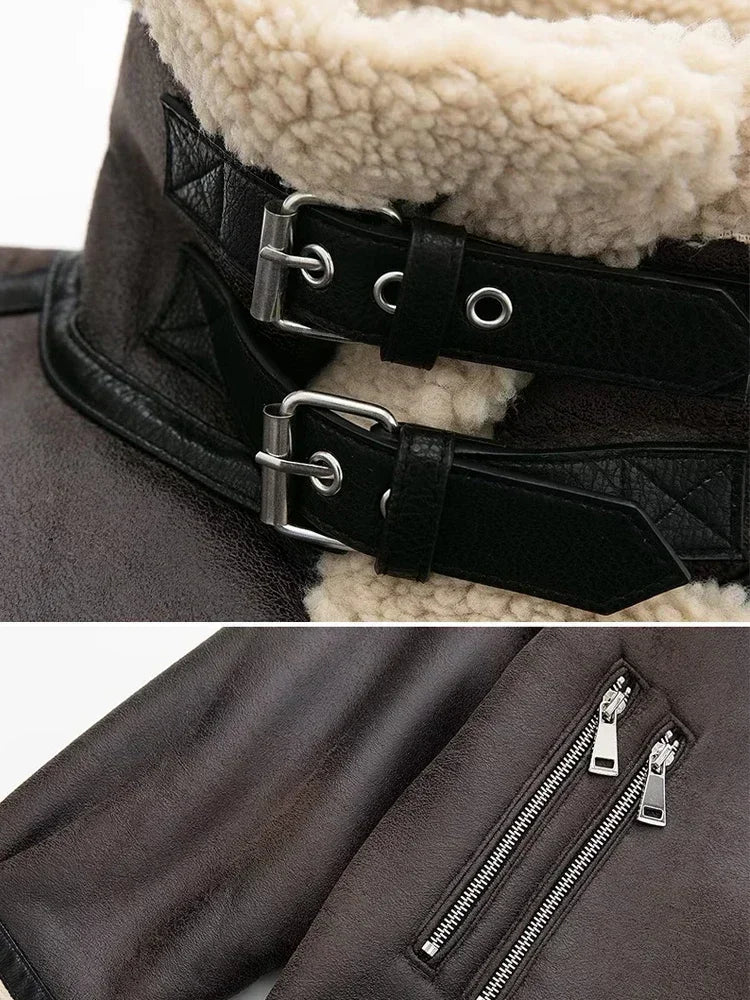 Suninheart Winter New Coats and Jackets Warm Faux Leather Jacket Thick Oversize Outerwear Long Sleeve Luxury Women's Jacket 2026