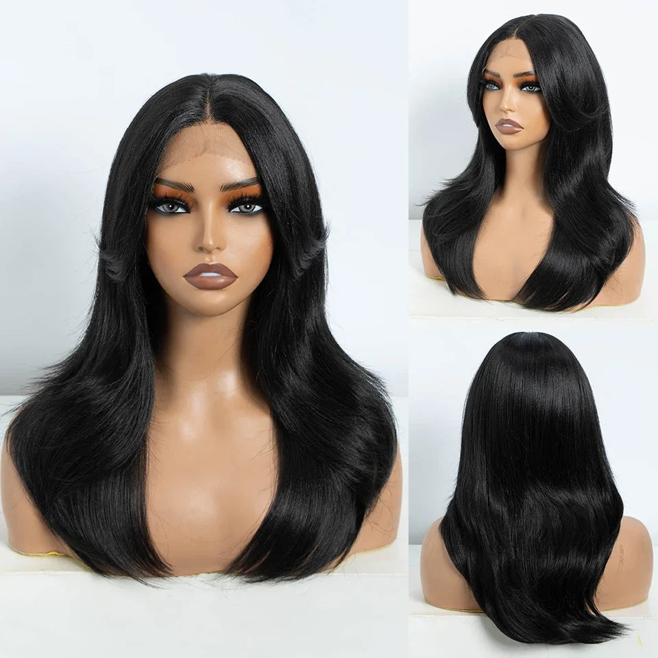 FREEDOM Straight Synthetic Lace Front Wigs For Black Women Ombre Blonde Brown Lace Wig 20 Inch Wig With Bangs Cosplay Lace Wig