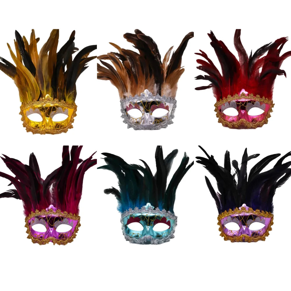 Venetian Masquerade Party Mask Feather Masks Halloween Indian Cosplay Costumes Women Eye Mask Bar Nightclub Half Face Mask