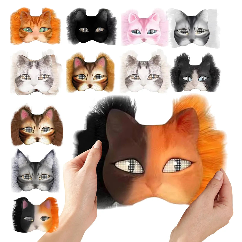 DIY Paper Therian Masks White Cat Masks Blank DIY Halloween Mask Animal Half Facemasks Masquerade Cosplay Party Christmas Gifts