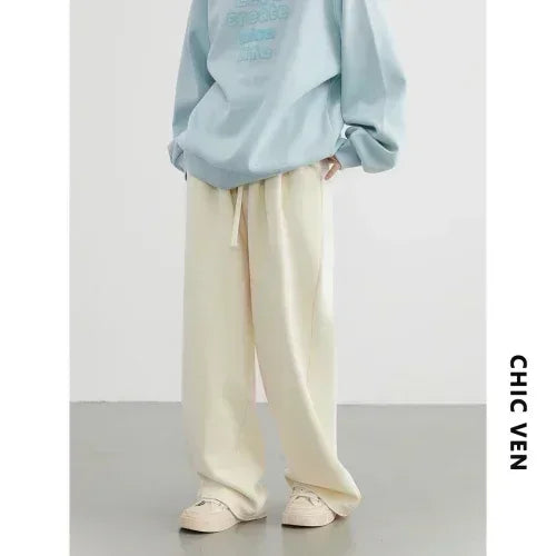 CHIC VEN Women's Pant Streetwear Solid Loose New Drawstring Sports Casual Trousers High Waisted Pants Autumn Winter 2026