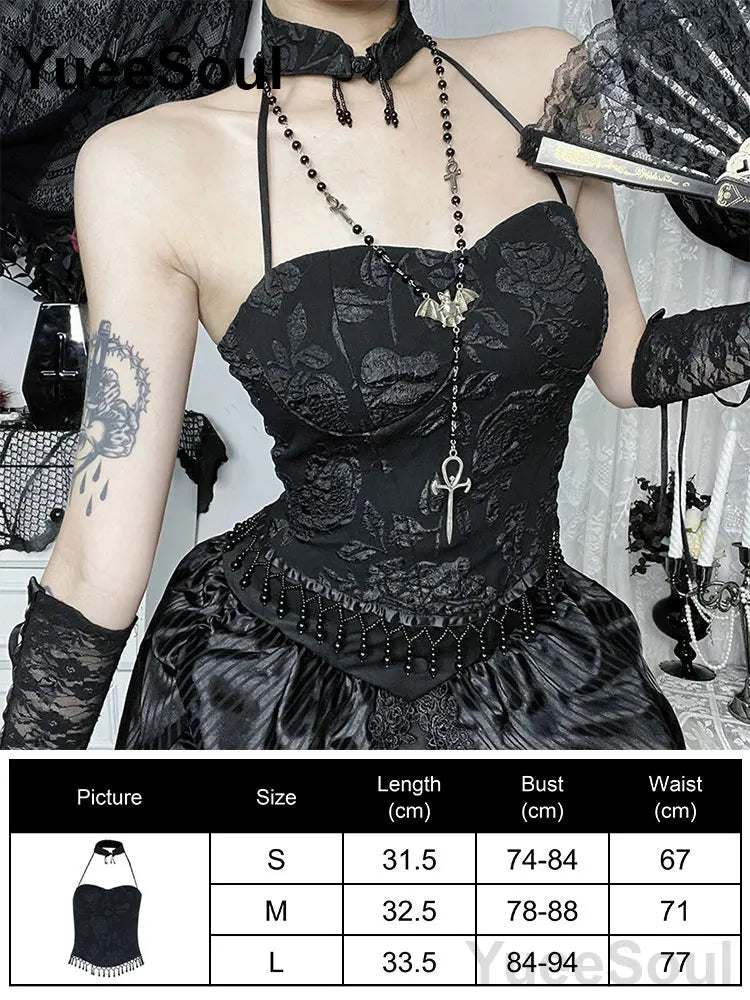 Gothic Crop Tops Black Spaghetti Strap Mesh Slim Corset Tops 2026 New Goth Punk Grunge Fairy Core Sexy Y2K Halloween Clothing