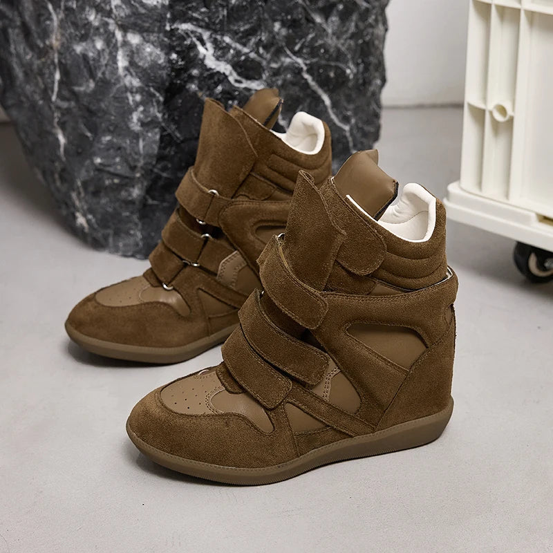AIYUQI Women’s Ankle Boots 2026 New Genuine Leather 8CM Hidden Heel Women’s Platform Casual Sneakers Women