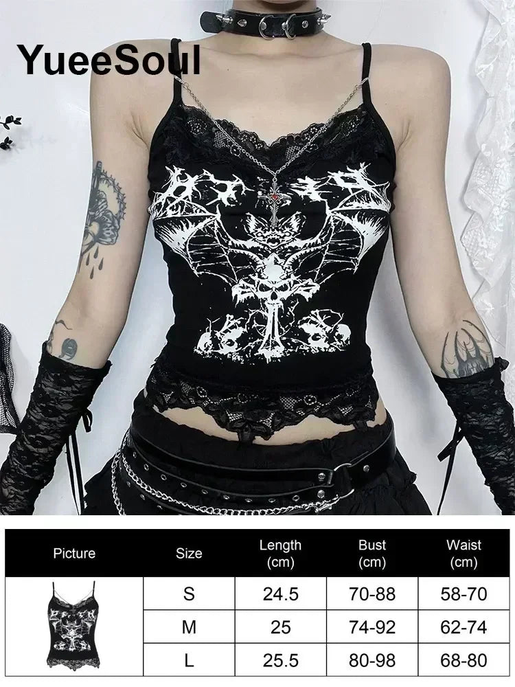 Gothic Crop Tops Black Spaghetti Strap Mesh Slim Corset Tops 2026 New Goth Punk Grunge Fairy Core Sexy Y2K Halloween Clothing
