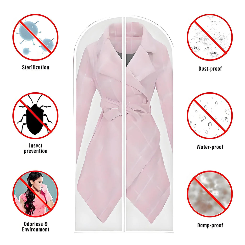 Clear Garment Suit Dress Cover Bag for Closet Storage Dust Coat Cover Gown Bags Shirt Protector with Zipper for Hanging Clothes