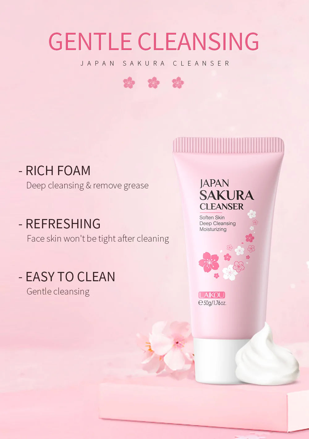 LAIKOU  Facial Cleanser Foam Face Wash Remove Blackhead Moisturizing Shrink Pores Deep Cleaning Oil Control  Skin Care 50g