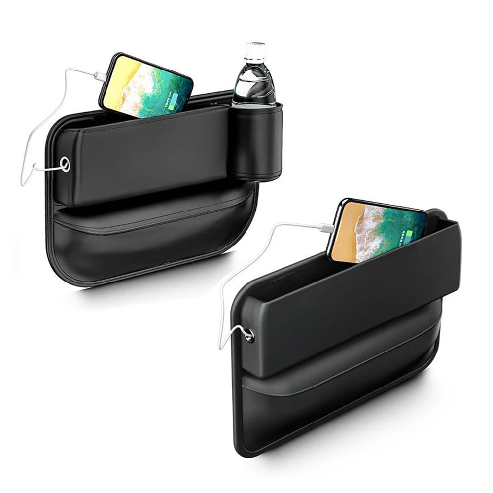 Multifunction Car Seat Gap Leak-proof Storage Bag  PU Leather Seat Slot Organizer Box For Car Seat Gap Filler With Cup Holder
