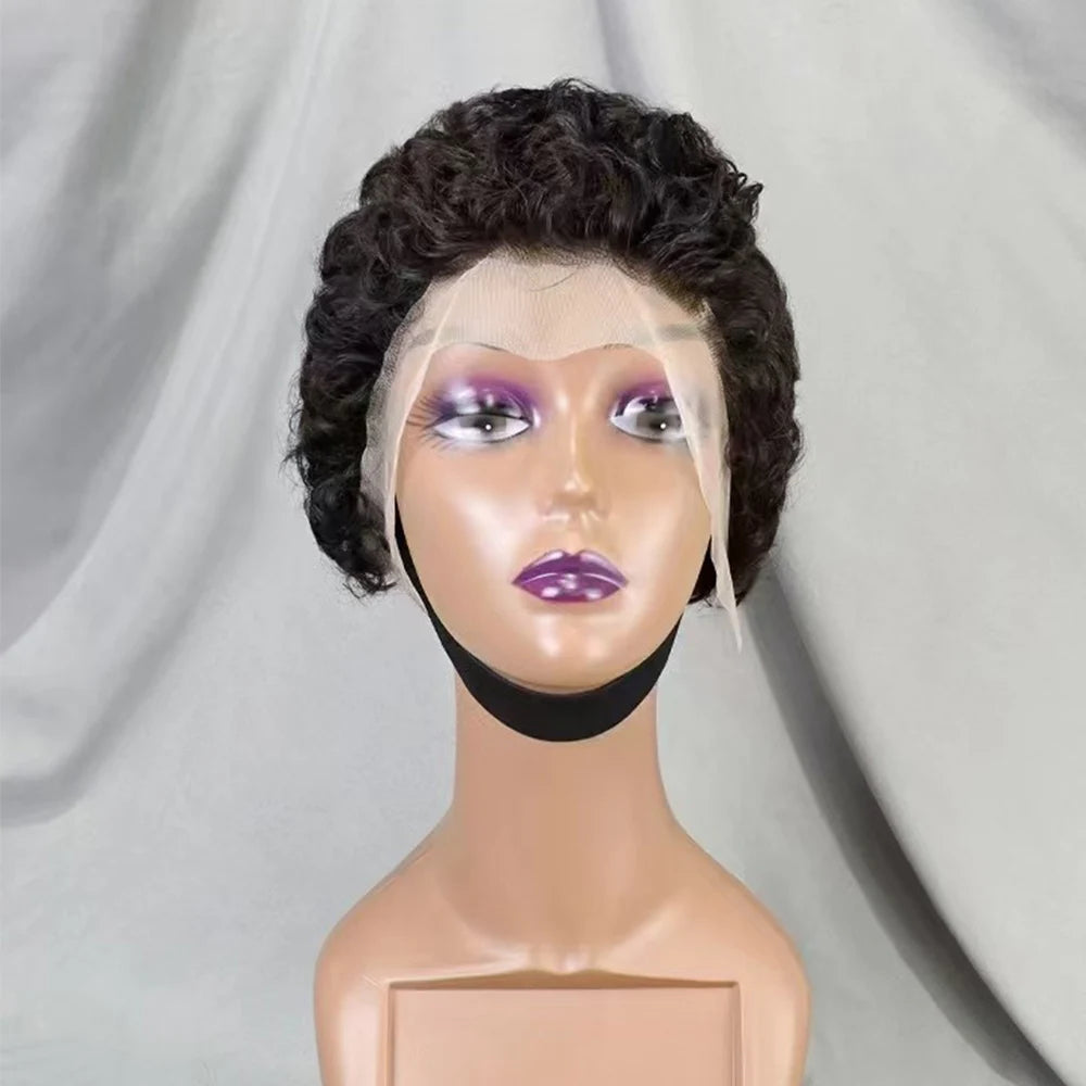 13x4 Lace Frontal Short Pixie Cut Curly Wave  Human Hair Wigs 180% Density 13x4 Lace Front Human Hair Wig for Black Women