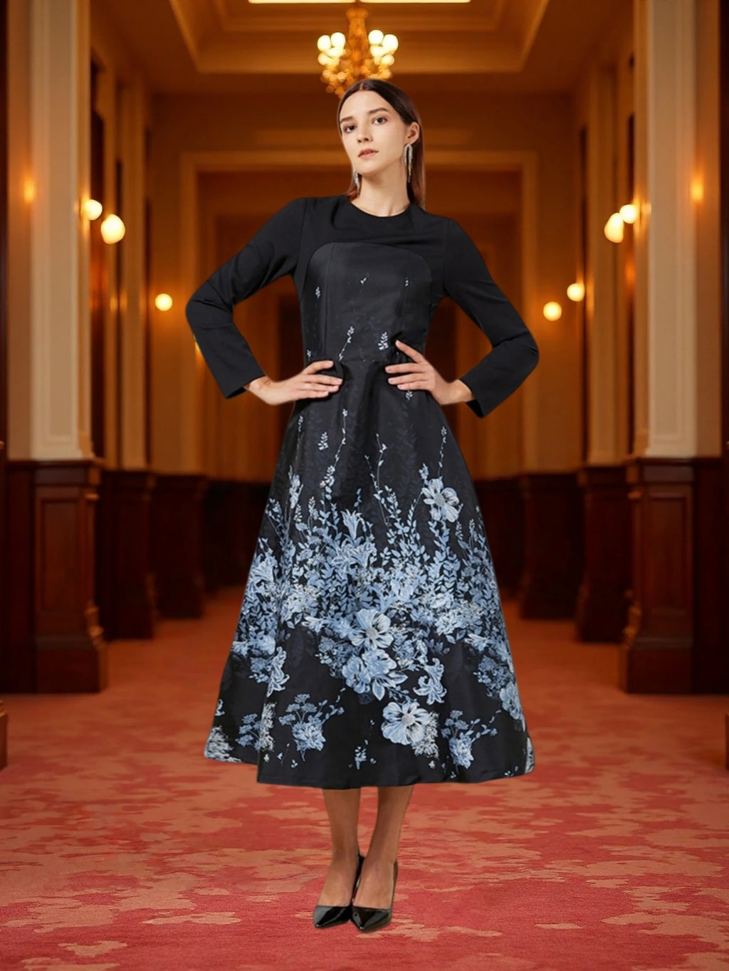 Women Luxury Long Maxi Jacquard Dress Ladies Floral Elegant Dresses New Year Ball Gown Casual Evening Party Maxi Clothing