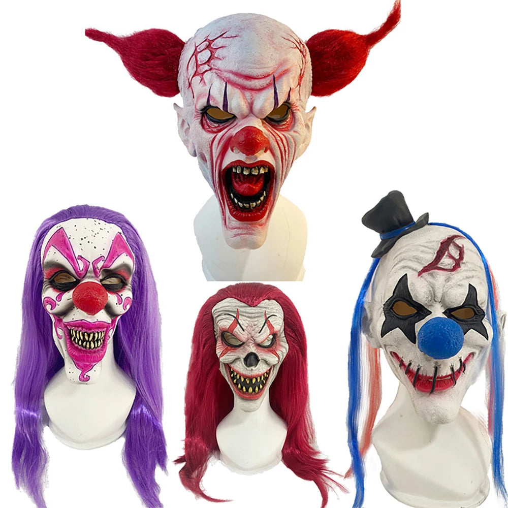 Halloween Clown mask,Scary Evil Joker Mask with Long Hair,Horror Killers Masks Costume Cosplay Props For Adult