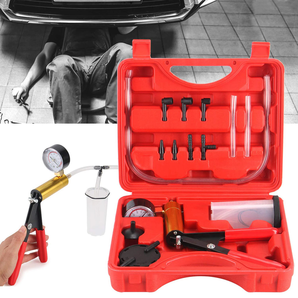 2 in 1 Brake Bleeder Kit Hand held Vacuum Pump Test Set for Automotive with Protected Case,One-Man Brake Clutch Bleeding System
