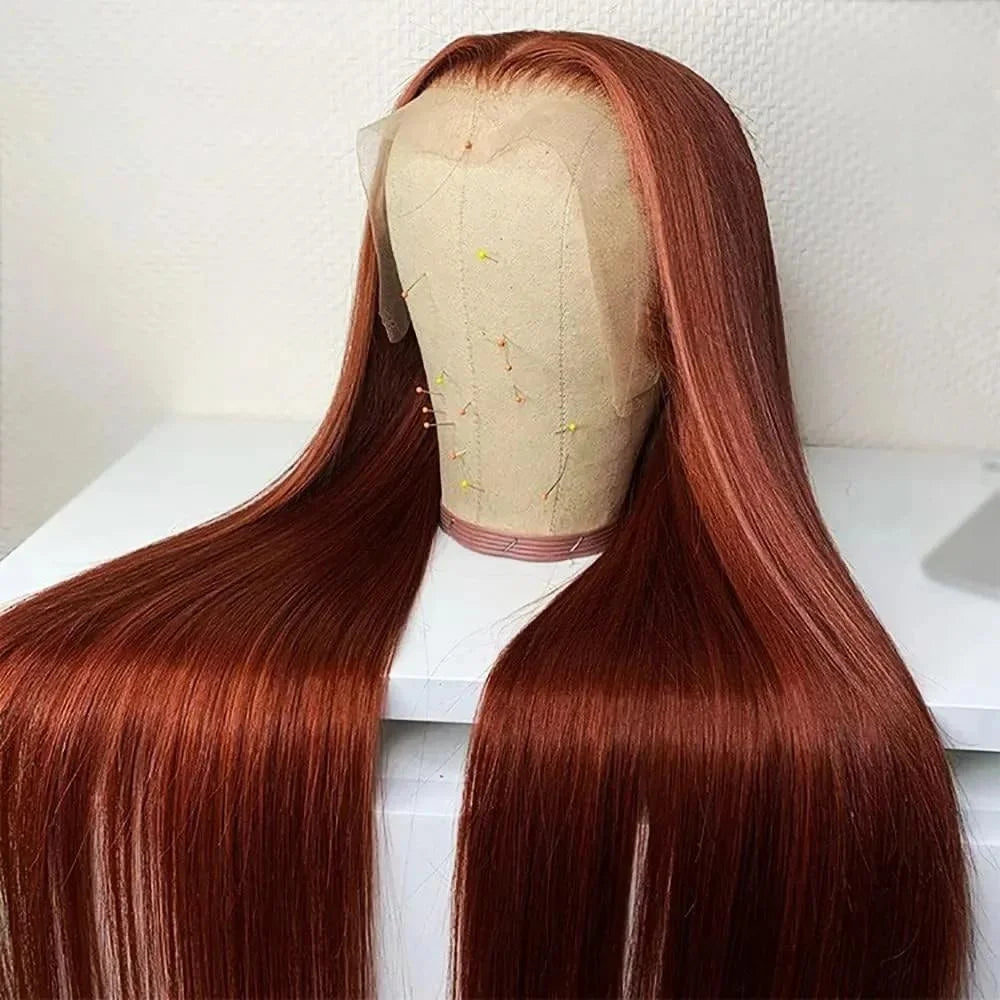 36 inch Reddish Brown Straight Wigs 13x6 HD Lace Human Hair Wig Pre Plucked Brazilian Colored Lace Frontal Wigs Human Wig 180%