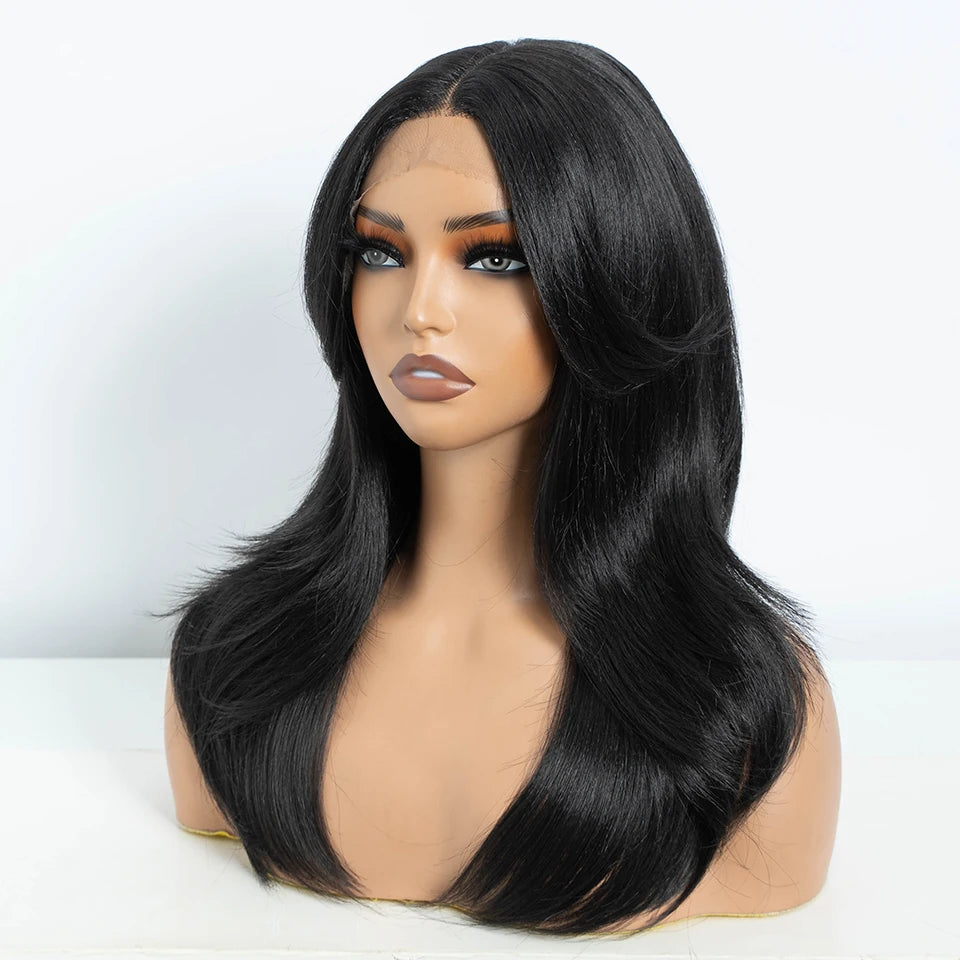 FREEDOM Straight Synthetic Lace Front Wigs For Black Women Ombre Blonde Brown Lace Wig 20 Inch Wig With Bangs Cosplay Lace Wig
