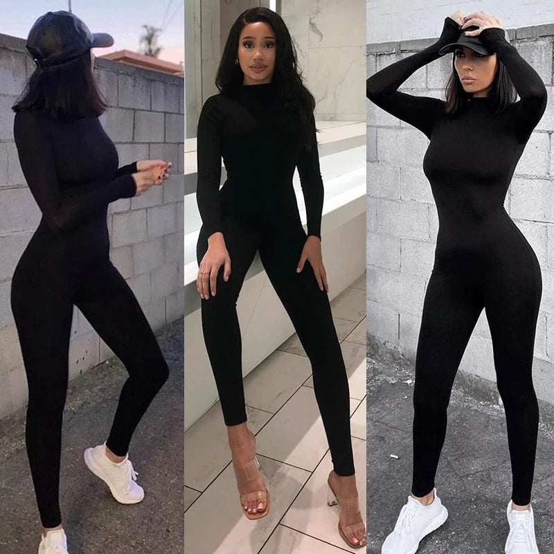 2026 Fall Women Sexy Jumpsuit Streetwear Long Sleeve Bodycon Solid Sport Fitness Jumpsuits Romper Overalls For Women Body suit