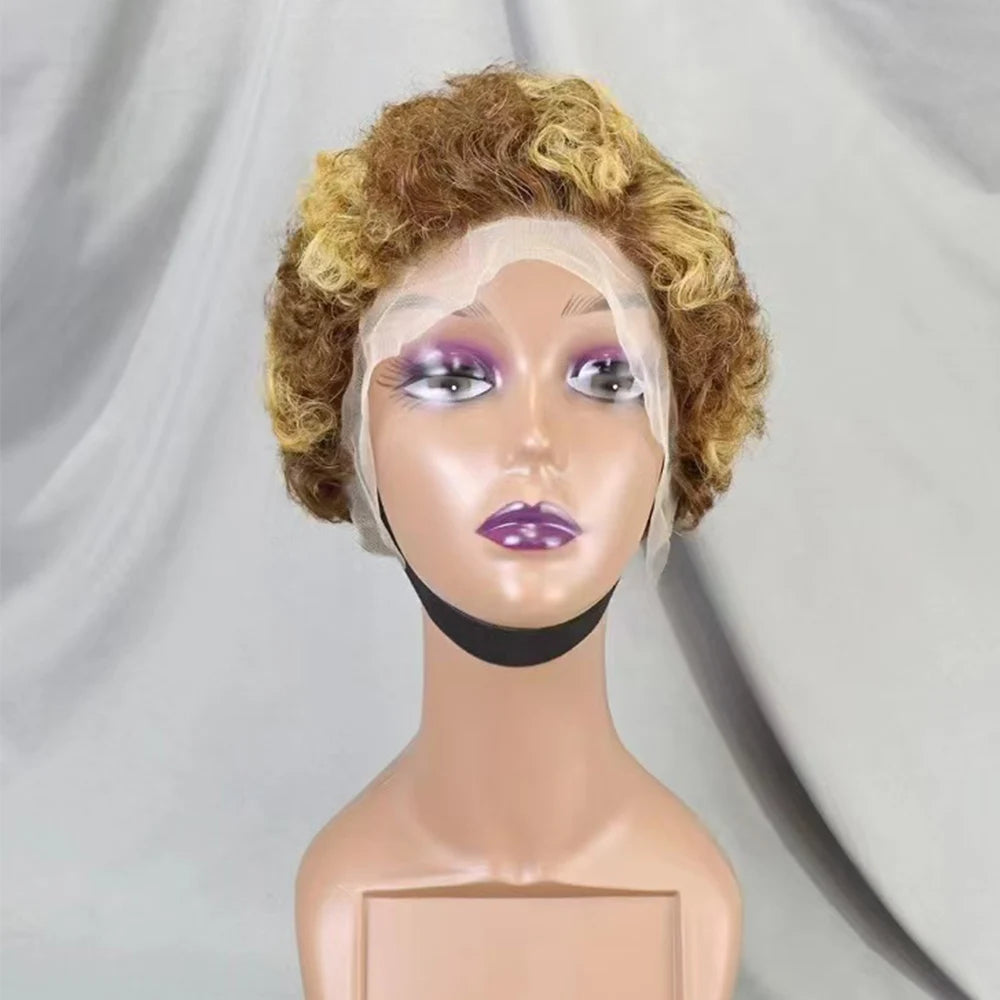 13x4 Lace Frontal Short Pixie Cut Curly Wave  Human Hair Wigs 180% Density 13x4 Lace Front Human Hair Wig for Black Women