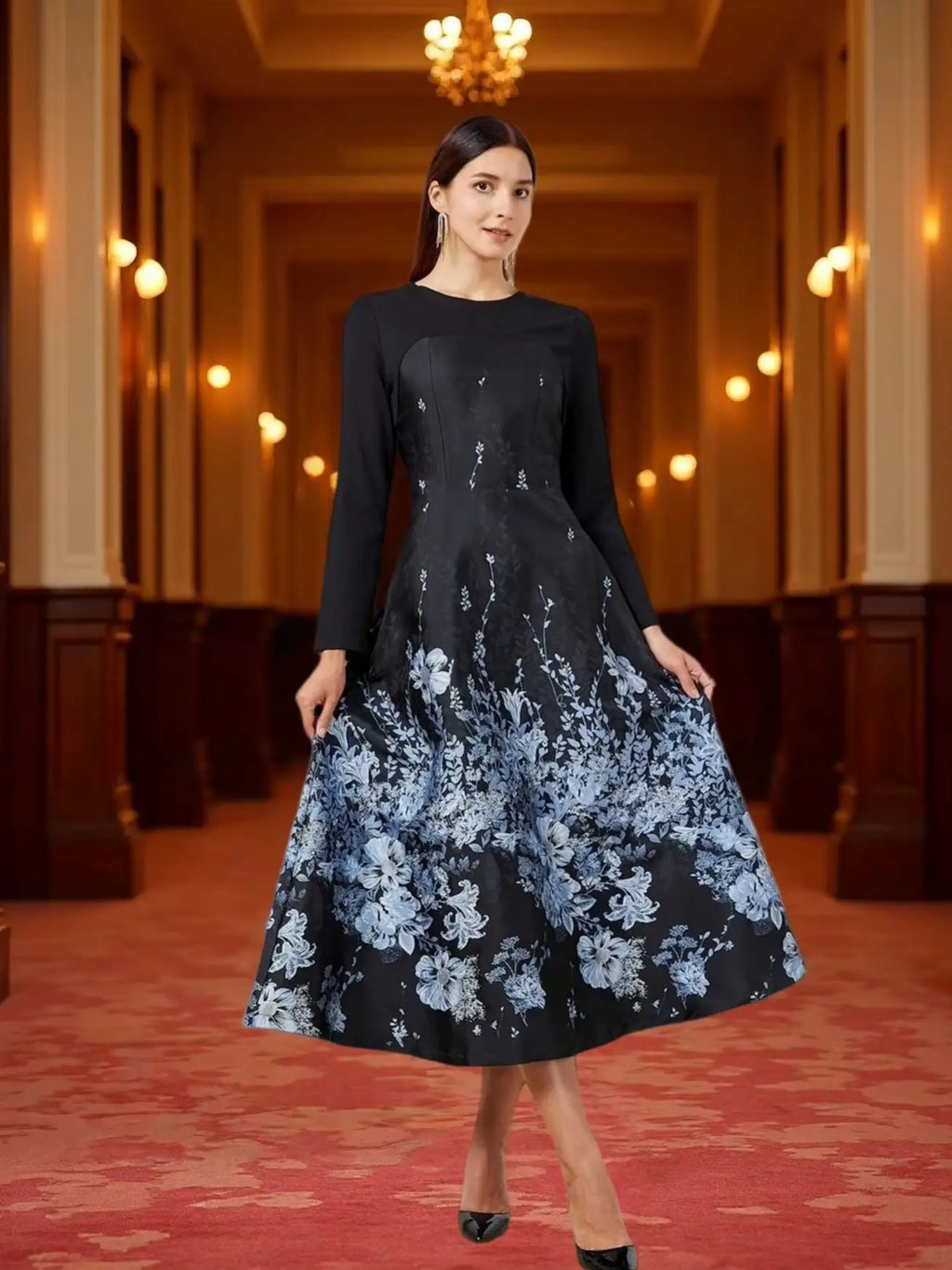Women Luxury Long Maxi Jacquard Dress Ladies Floral Elegant Dresses New Year Ball Gown Casual Evening Party Maxi Clothing