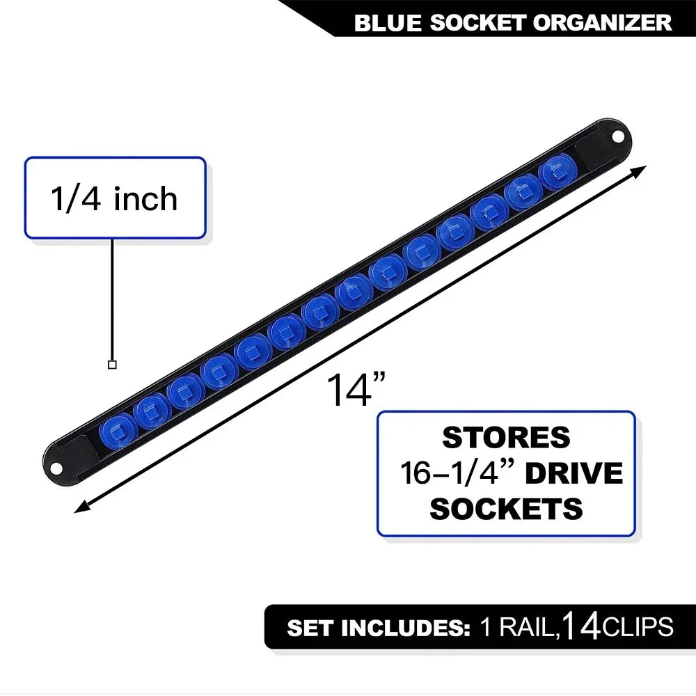ABS Socket Organizer 360° Swivel 1/4Inch 3/8Inch 1/2Inch Premium Quality Socket Clip Rail Holder socket organizer tools Blue